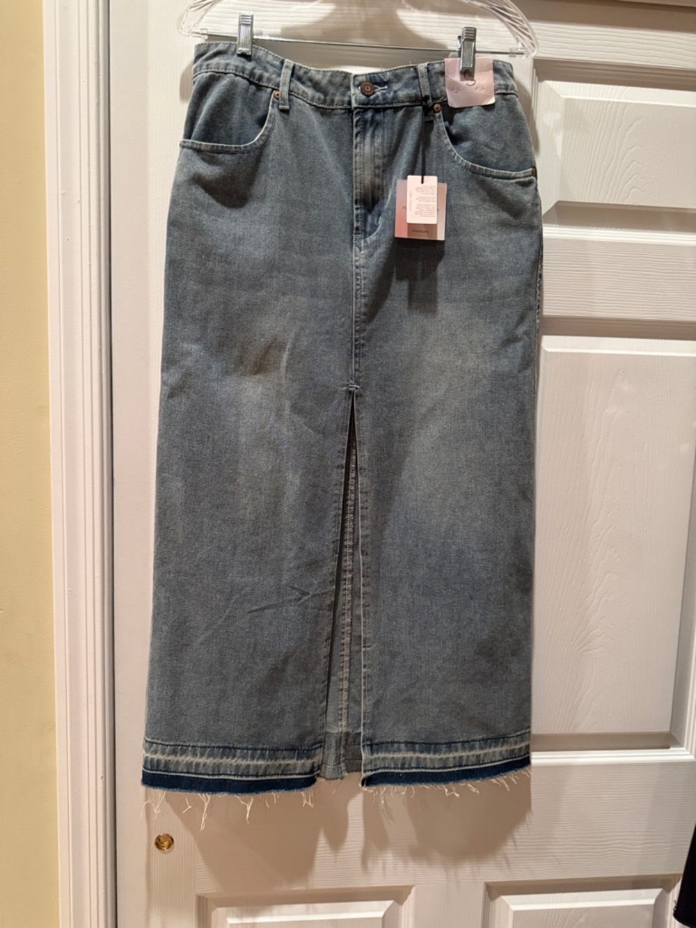 Blue Denim New Happily Grey Midi Skirt with Center Front Slit Size 11